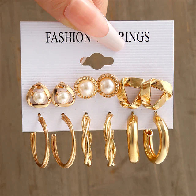 Vintage Gold Farbe Ohrringe Set Geometrie Perle Ohrringe Für Frauen Einfache Quadratische Runde Mode Party Schmuck 2022 Neu