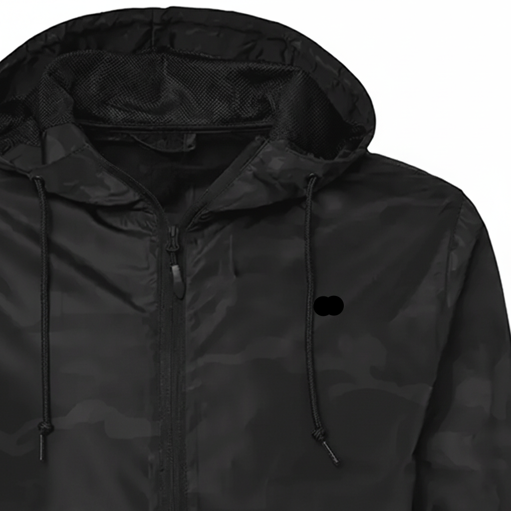 Lightweight Packable Windbreaker Black Camo