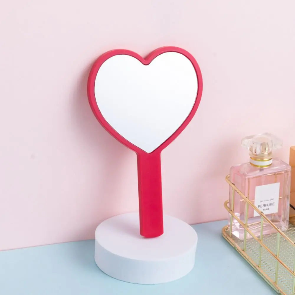 Carry Around Cute Heart Handle Mirror Compact Personalized Love Makeup Mirror Sweet High Definition Vanity Mirror Dressing