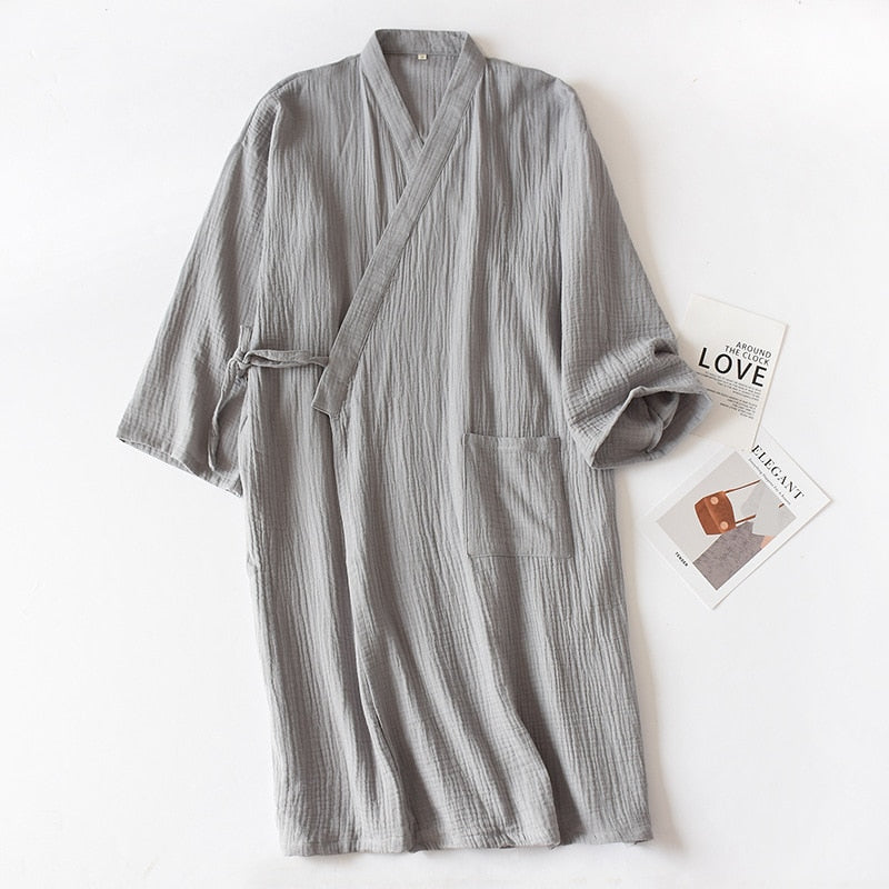spring and summer new 100% cotton crepe ladies thin nightgown men bathrobe robe home service pajamas