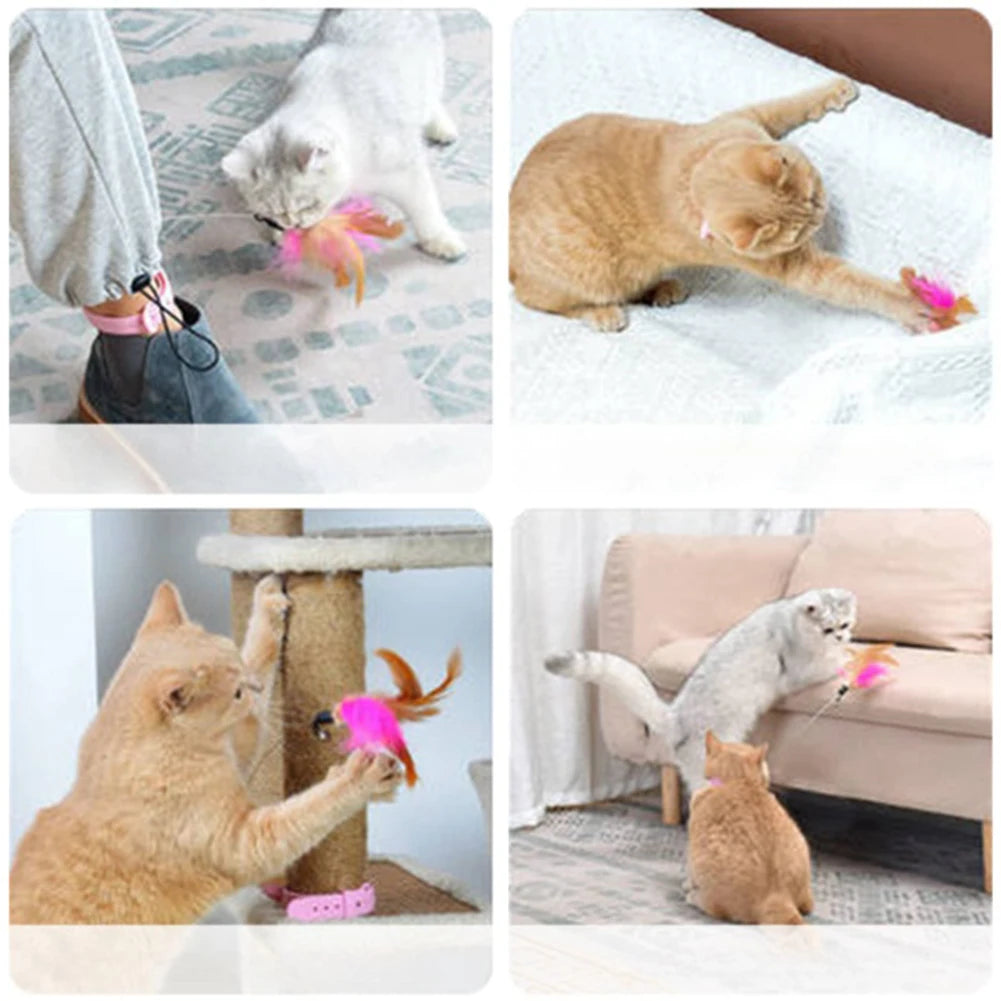 SWEETHOME PET Cat Teaser Stick Pet Collar With Bells Feather Bite-resistant Feather Fishing Rod For Indoor Cats SILICONE