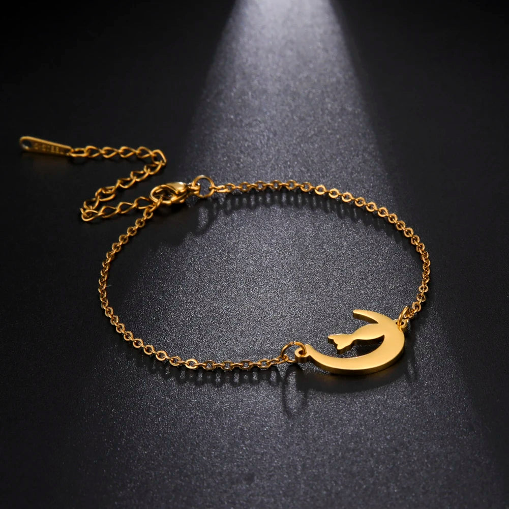 Skyrim Crescent Moon Cute Cat Bracelets on Hand for Women Stainless Steel Charm Bracelets Jewelry Mother's Day Gift Wholesale