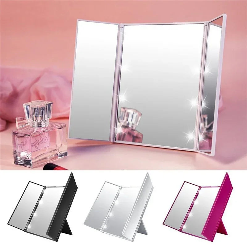 Portable LED Light Makeup Mirror Vanity lights Compact Make Up Pocket mirrors Vanity Cosmetic hand folding led Mirror lamp