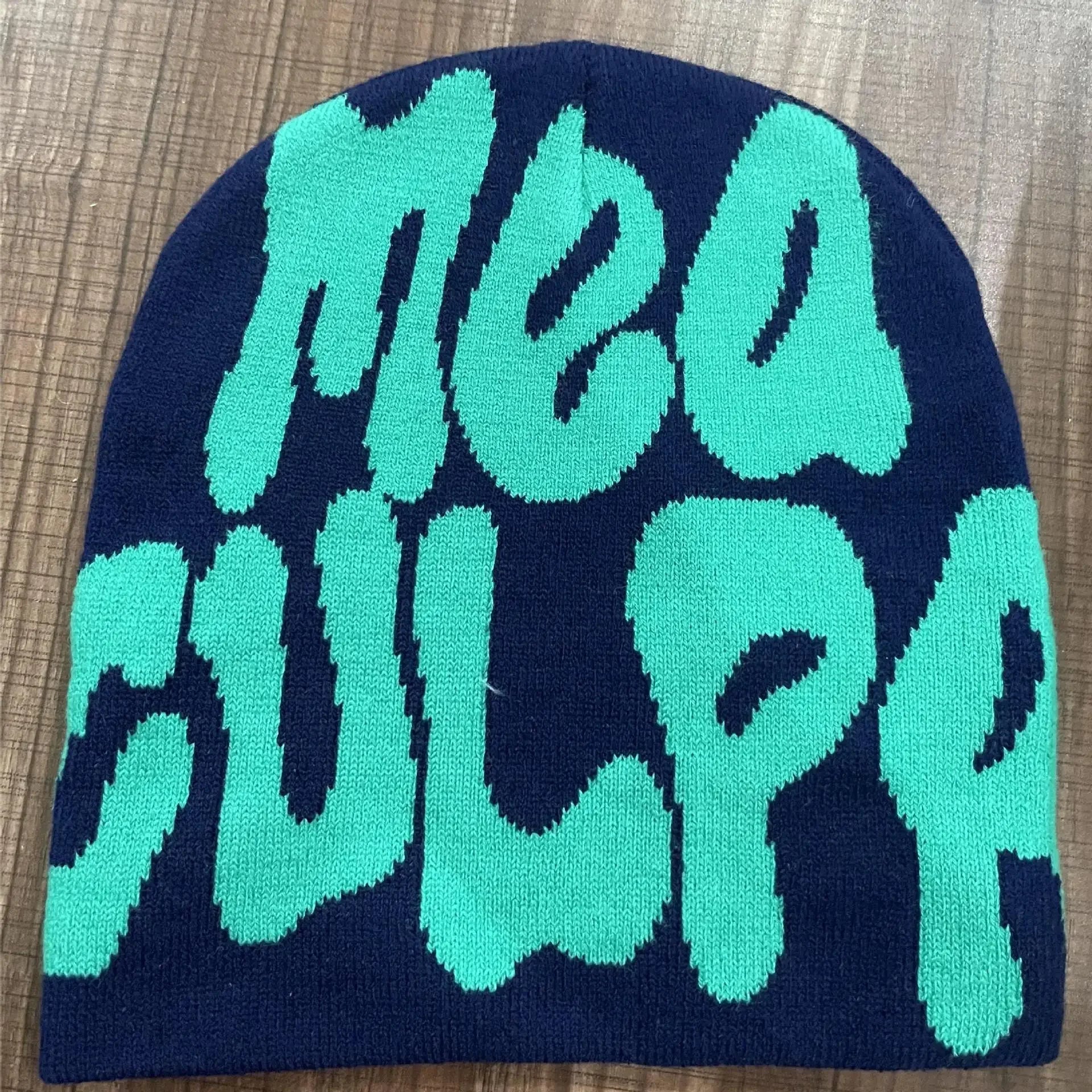 Mea Culpa One Size Fun Day Beanie Hat Pink Gray Green Yellow Black One Size Acrylic Hat