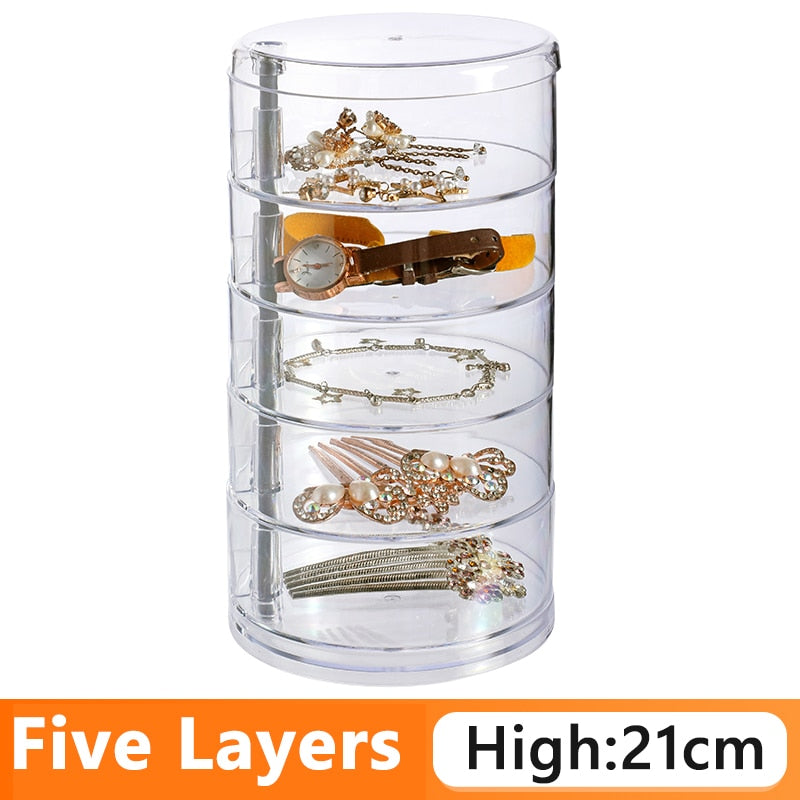 Rotating Jewelry Storage Box Makeup Storage Rack Bracelet Earring Round Plastic Organizer Boxes Holder Display Rack with Cover