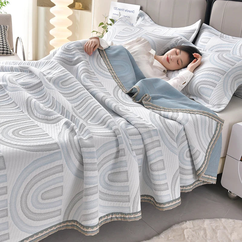 Blanket Jacquard Bedspread Skin-friendly Towel Blankets Simple Style Plaid Single/Queen Air Conditioning Blanket