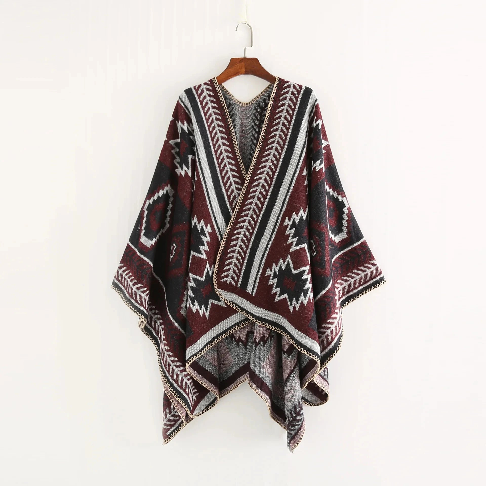 2024 Spring Autumn Geometric Puzzle Women Cloak Simple Fashion Warm Air Conditioning Shawl Travel Cloak Lady Poncho Capes Red