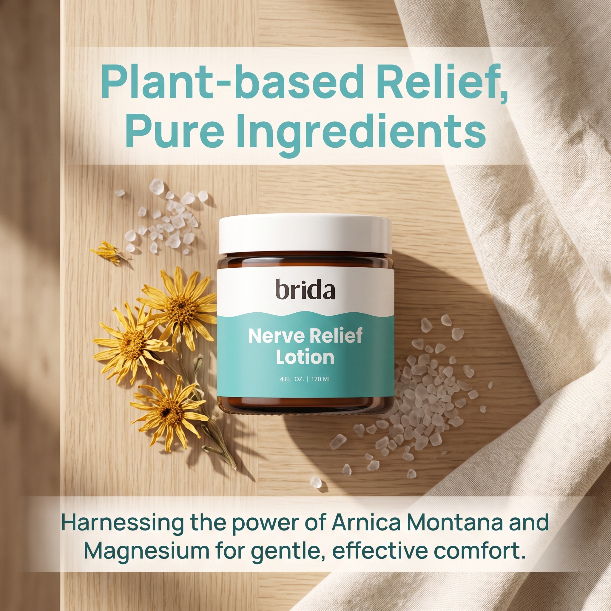 Brida Nerve Relief Lotion, Professional Magnesium Cream 120ml, Brida Neuropathy Cream, with Arnica Montana, Magnesium, Natural Plant Ingredients, for All Skin Types