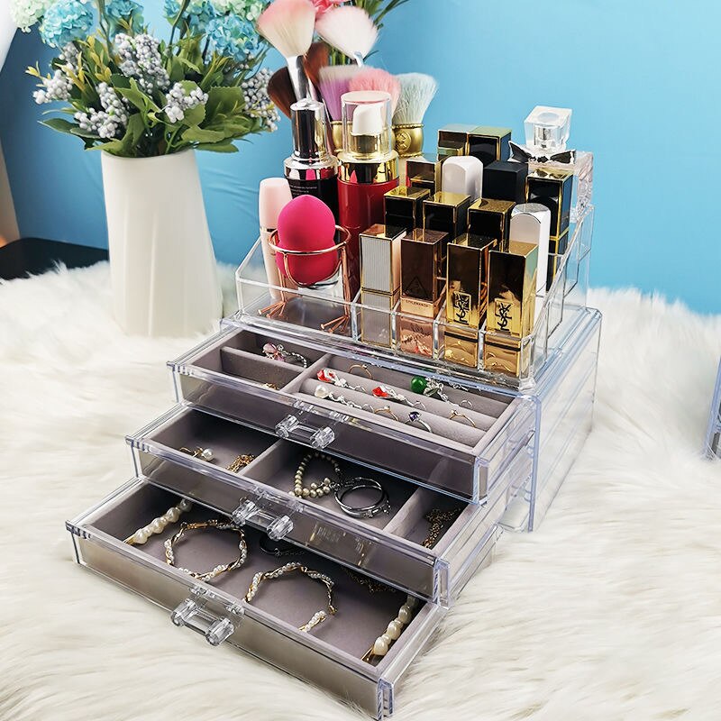 Box Jewelry Storage Box Make-up Organizer Lipstick Stand Earrings Display Stand Drawer Transparent Acrylic