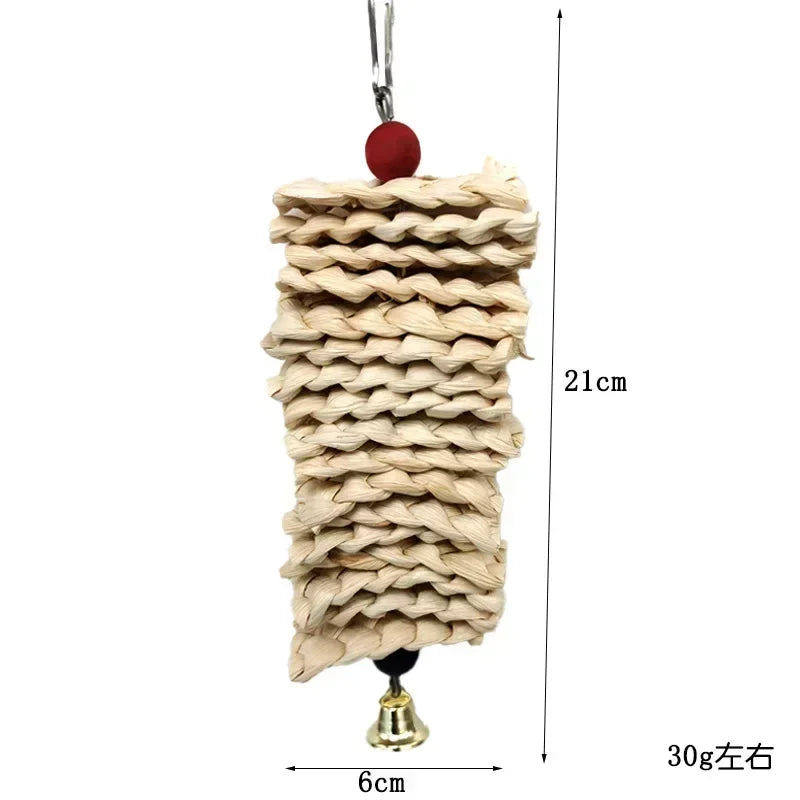 1pcs Bird Parrot Toy with Bell Natural Wooden Grass Chewing Bite Hanging Cage Swing Climb Chew Toys Bird Toys for Cage Pet Toys