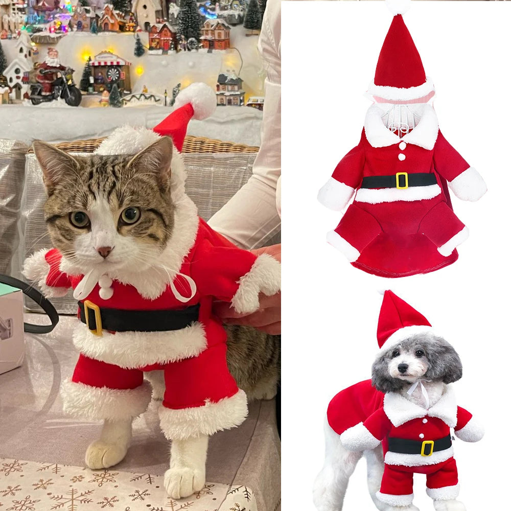 Pet Cat Christmas Clothes Winter Warm Costumes Funny Santa Claus Dressing Up Jackets Kitten Dog Xmas New Year Party Outfits Gift