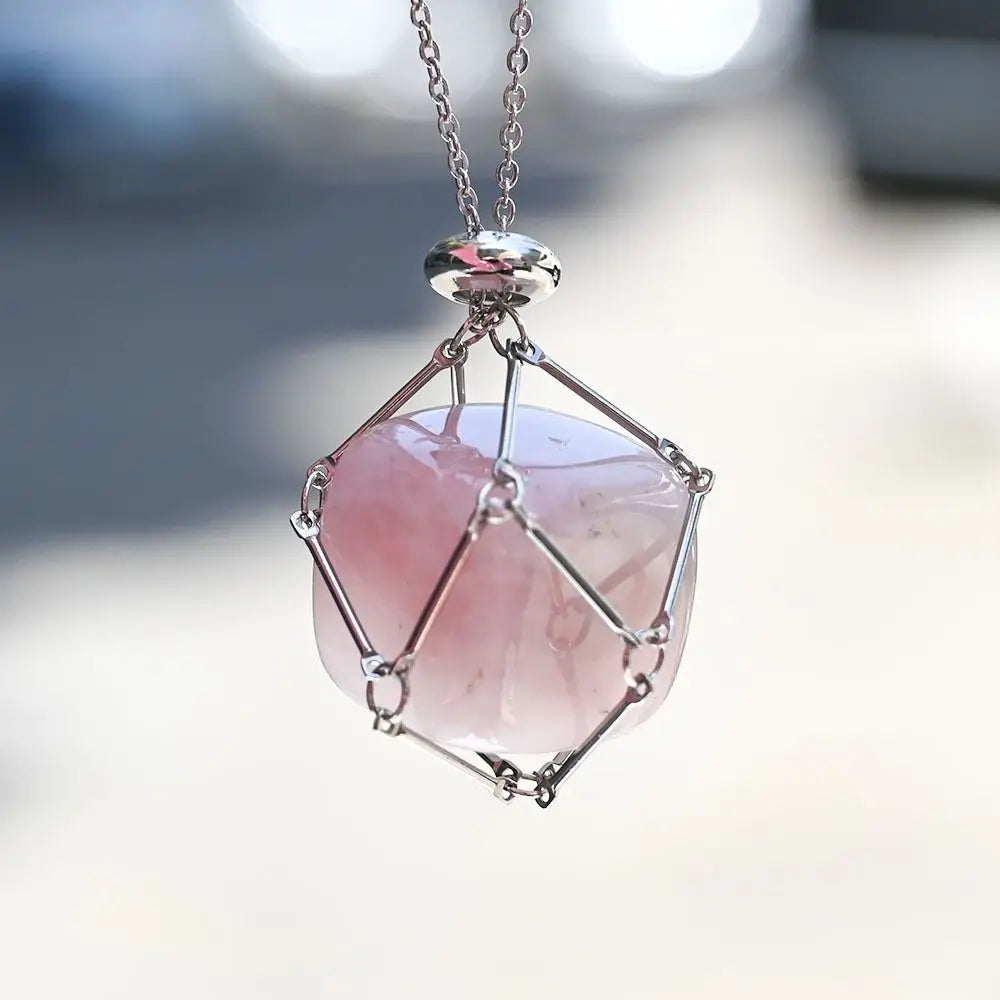 Crystal Holder Cage Necklace with Crystal Stone Interchangeable Adjustable Stone Net Metal Necklace for Women Jewelery Gift