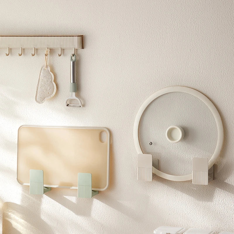 Plastic Pot Lid Holder Wall-Mounted Chopping Board Hanging Holder Pan Pot Cover Storage Rack No Punching Kitchen Organizer Shelf