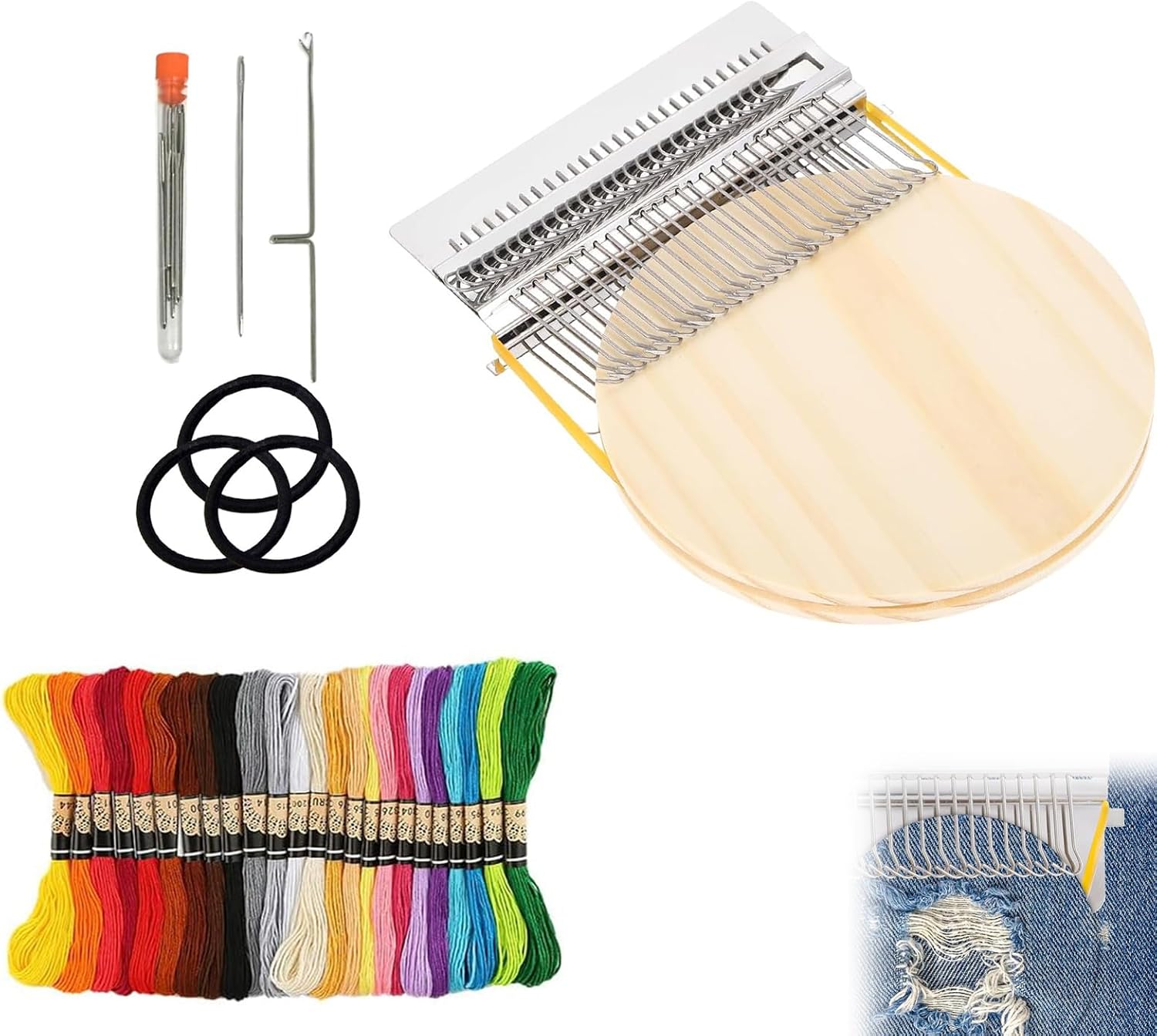 kyno 2026 New Knit Patch Darning Loom for Beginners, Mini Portable 14 Hooks Knitting Machine Kit with 24 Color Threads, Quickly Sewing Repair, DIY Sewing Craft Supplies