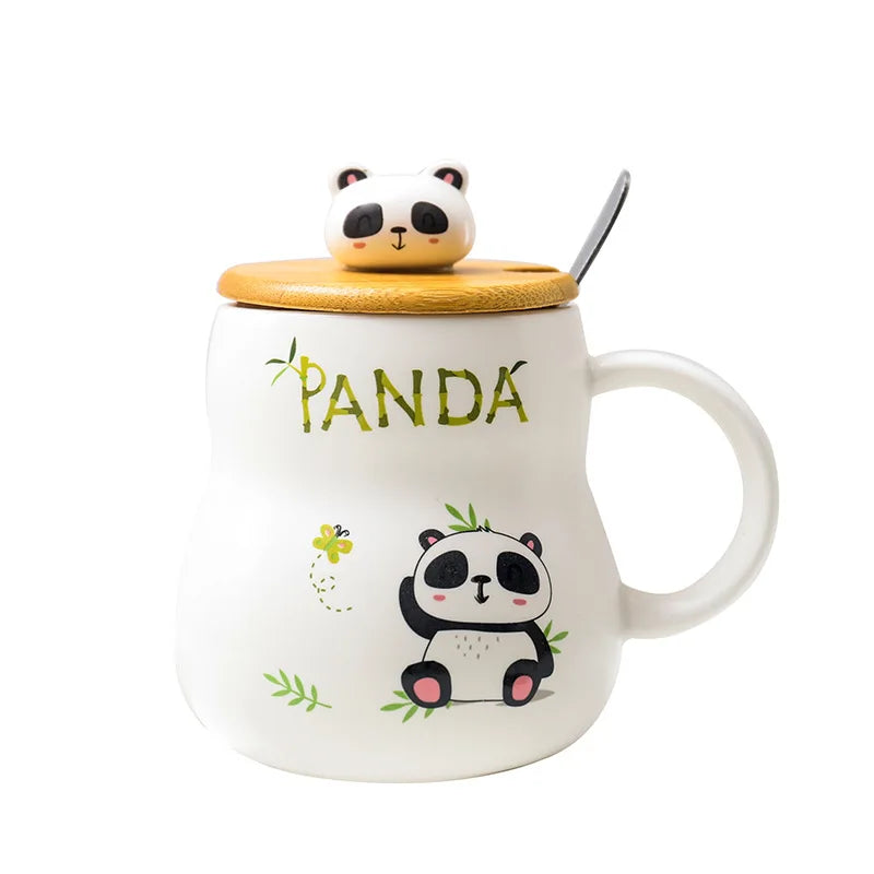 Cute cartoon panda Ceramics Mug 400ml With Lid and Spoon Coffee mugs Milk Tea Mugs Breakfast Cup Drinkware Novelty Gifts