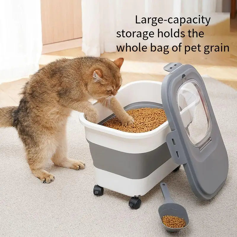 13/33LB Collapsible Cat Dog Food Storage Container Dry Cat Food Box With Lids Airtight Sealing Kitchen Grain Rice Storage Boxes