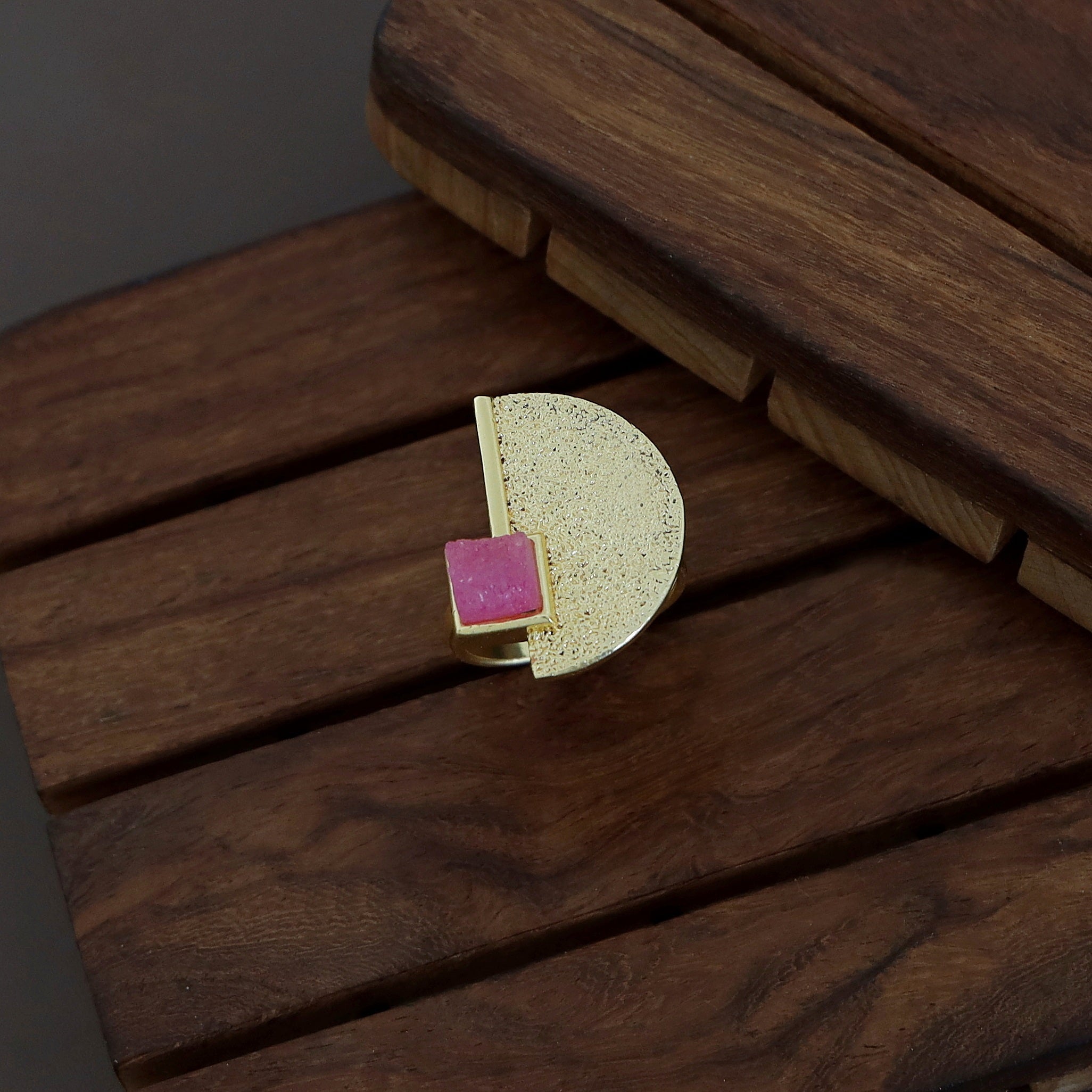 Golden Textured Semi Circle And Square Druzy Stone Combo