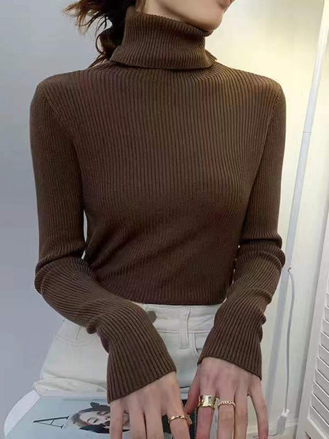 New 2022 Women Pullover Turtleneck Sweater Autumn Long Sleeve Slim Elastic Korean Simple Basic Cheap Jumper Solid Color Top