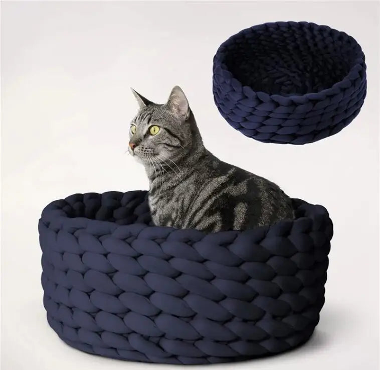 New Hand Woven Cat Nest Soft Shaggy Mat Indoor Dog Cat Bed Round Cat Cushion Warm Cat Sleep Basket Cat Kennel For Small Dog Cat