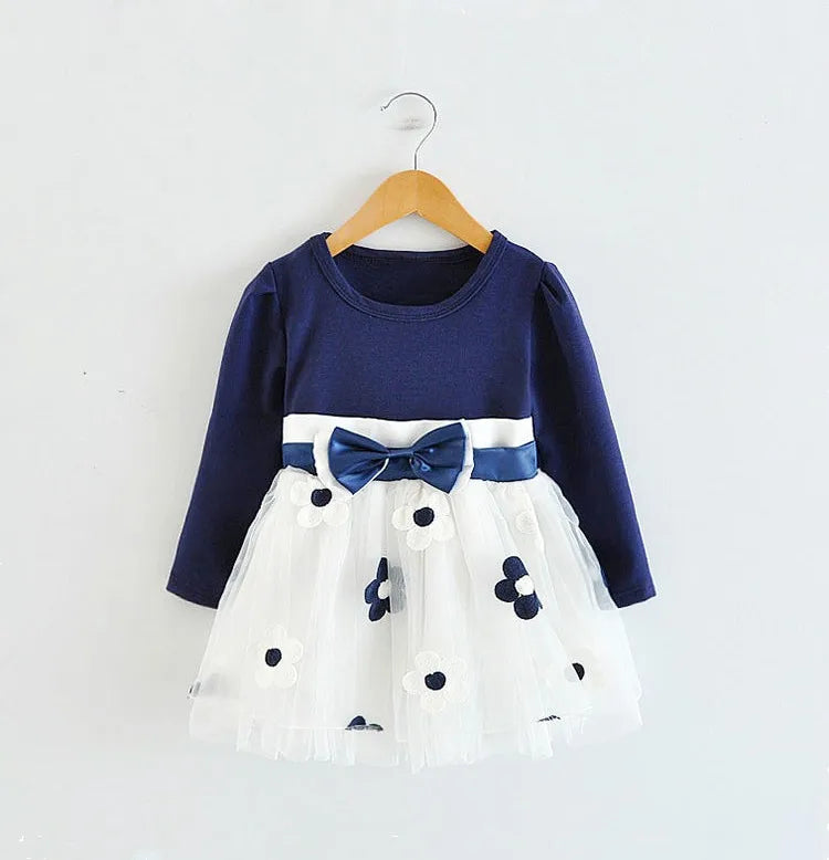 New Winter Girls Clothes Long Sleeve Pirncess Dress Kids Wedding Party Dresses For 0-2 Years Flowers Prints Baby Clothing