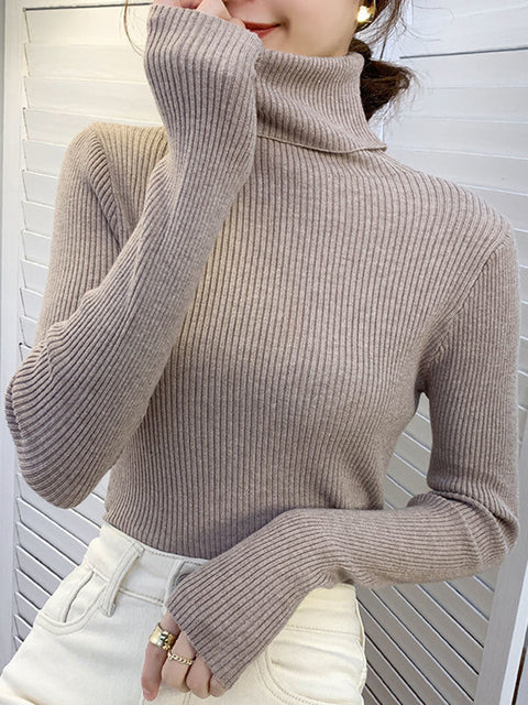 New 2022 Women Pullover Turtleneck Sweater Autumn Long Sleeve Slim Elastic Korean Simple Basic Cheap Jumper Solid Color Top