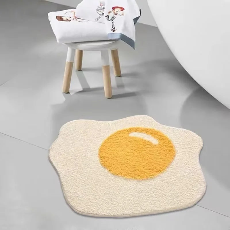 VIKAMA Cartoon Poached Egg Carpet Living Room Sofa Coffee Table Carpet Bedside Rugs Absorbent Bathroom Floor Mat Home Decoratora