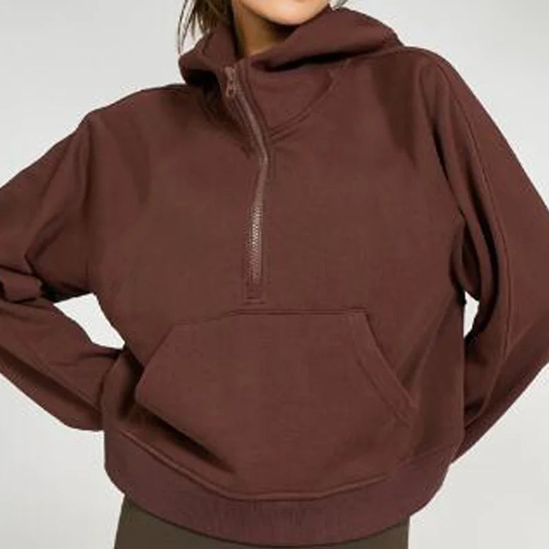 New Women's Half Zipper Pullover Fleece Hoodie Sweatshirts New Arrivals Free Shipping