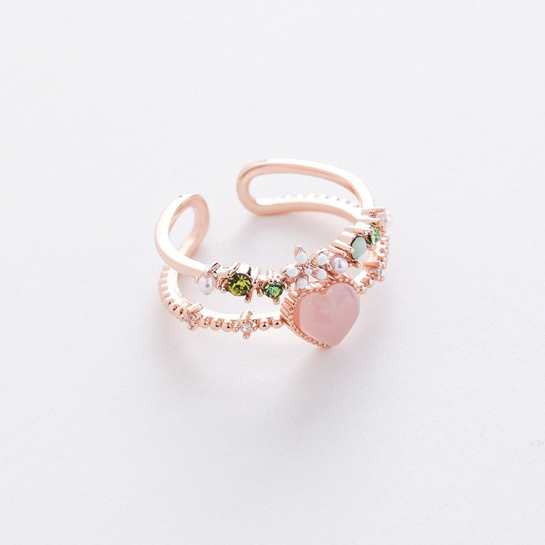 New Exquisite Crystal Temperament Ring Sweet French Elegant Flower Opening Ring Female Jewelry