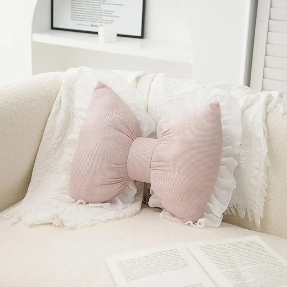 Sofa Pillow Pink Bow Lace Decorative Plush PP Cotton Filled Pillow Bed Sofa Support Pillow Car Seat Matching Pillow