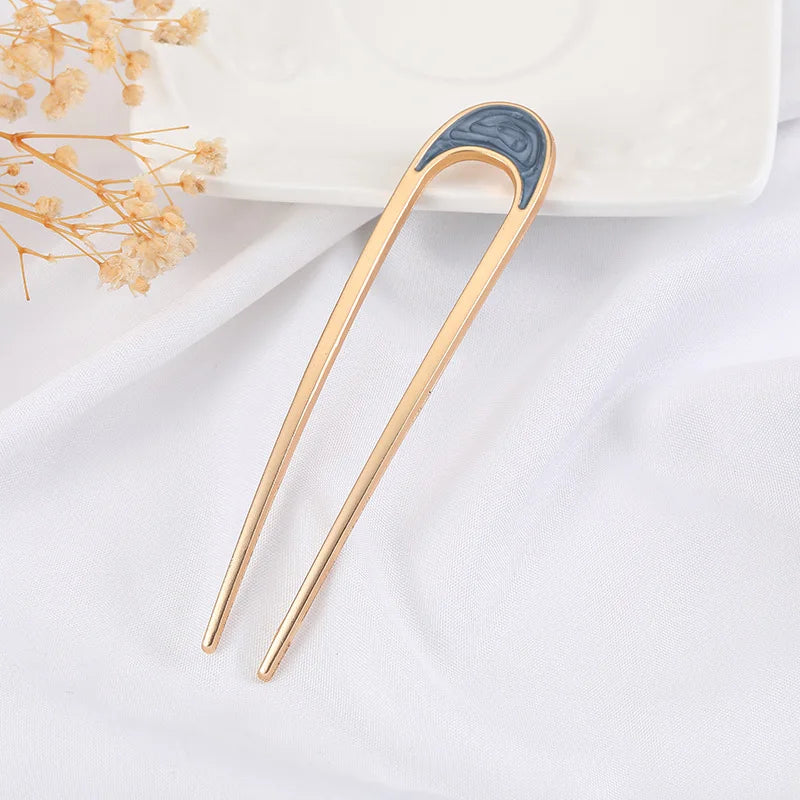 Fashion Metal Hair Sticks Fork Hairpin Elegant Women Hair Clip Pins U Shape Girls Hairpins Hair Bun Maker Headwear Accessories