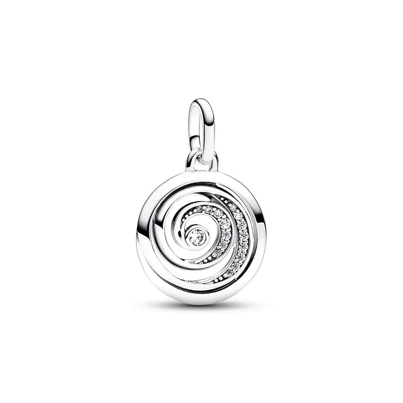 925 Silver  ME Gratitude Spiral Medallion Charm Mini Dangle Fit ME Metal Bead & Link Chain Bracelet Jewelry DIY