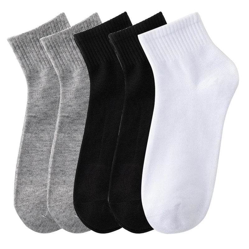 ALLTOOALL 5Pairs/Lot Men's Solid Color Socks Black White Business Cotton Socks Mesh Casual Sports Sock Man Breathable Short Sock