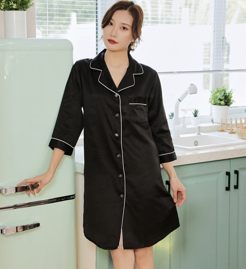 Shirt Pajamas Robes White Womens Negligee V-Neck Top Gown Nightgown Summer Sleepwear Turn-down Collar Sleepshirts Dress Homewear