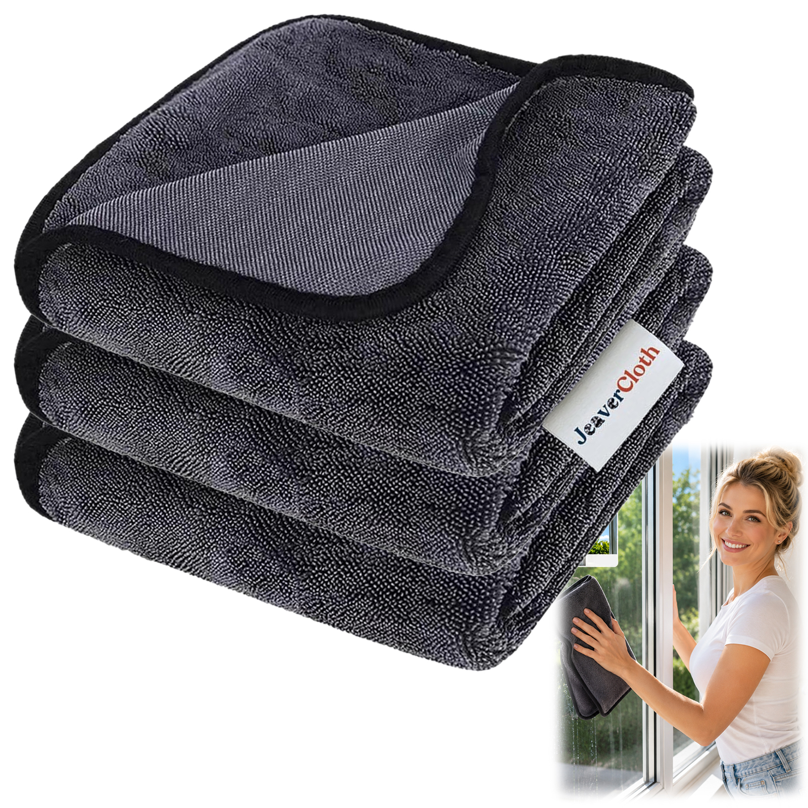 Jeaver Window Cleaning Cloth XXL, 24x16 Inch Microfiber Cleaning Cloth for Glass, Mirrors, and All Surfaces, Streak-Free Lint-Free Rags, Reusable Washable Towels