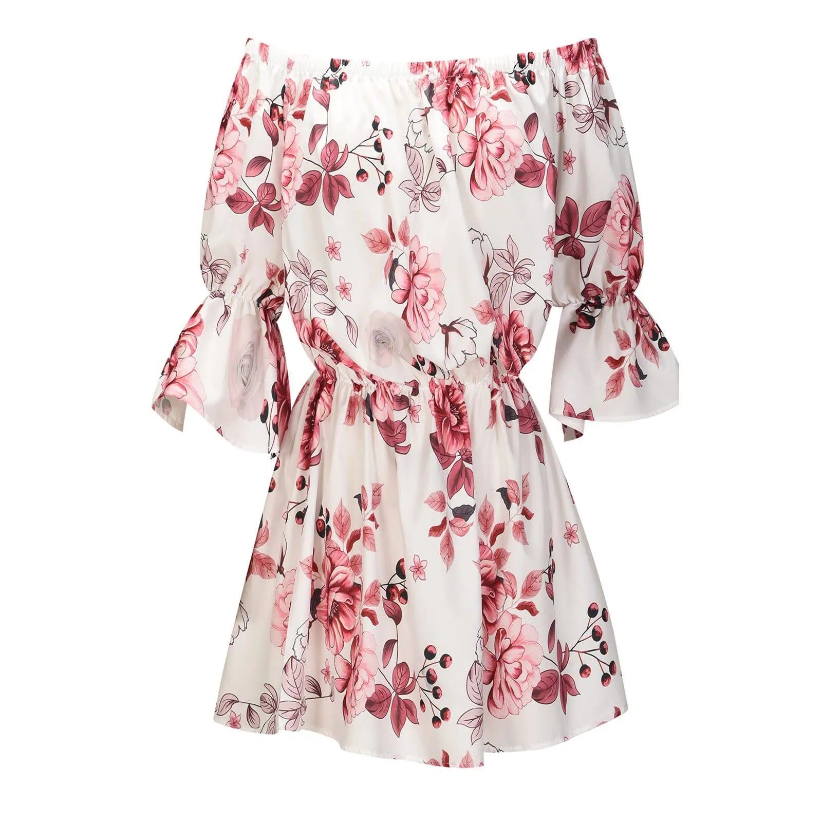 2024 Summer Dresses For Women Sexy Off Shoulder Mini Sundresses Beach Casual Loose Fit Bell Sleeve Mini Floral Dress Women's