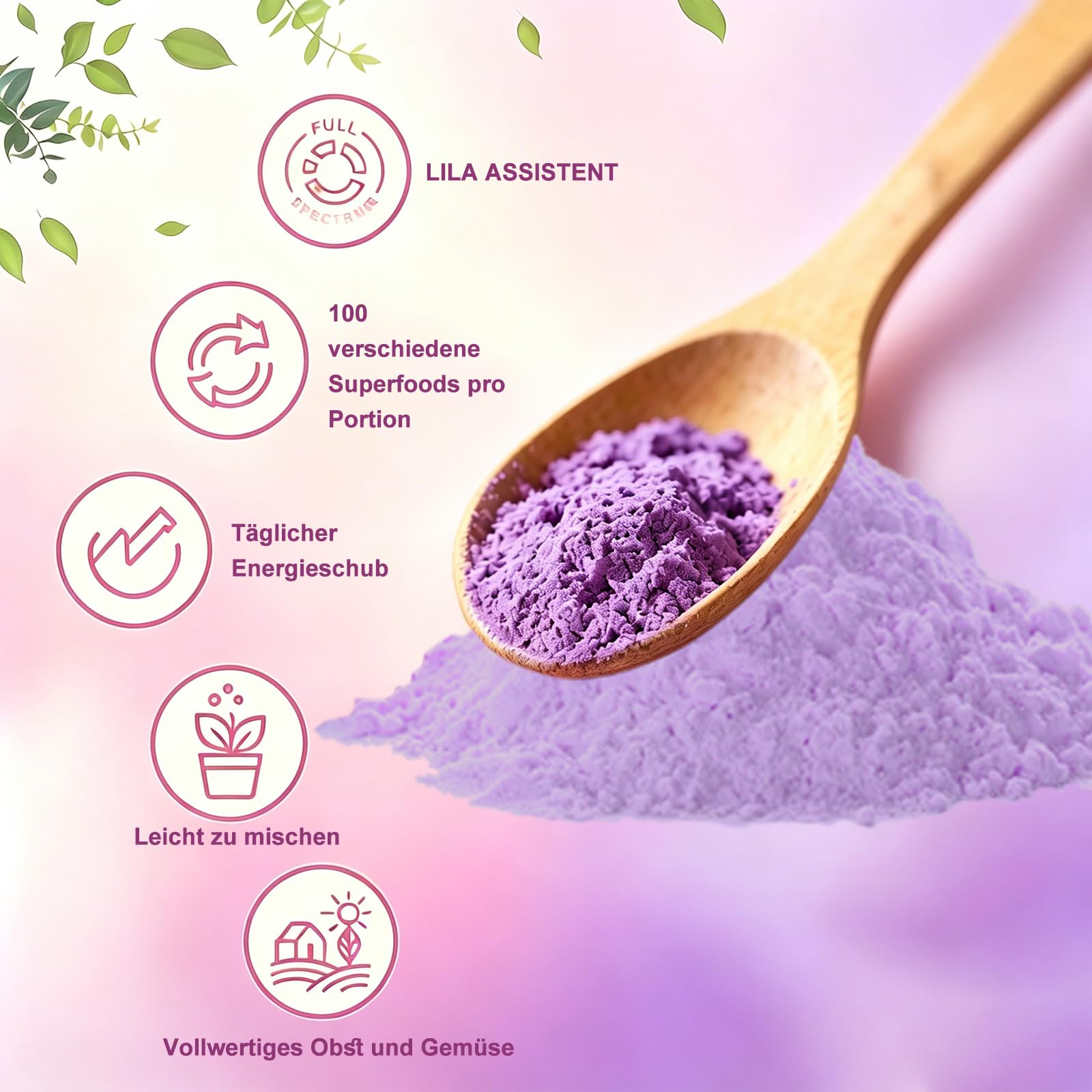 VITAFANT GREEN HELFERS 2 Pack Lila Superfood Pulver, Natürliche Pulverformel mit Aronia, Papaya, Heidelbeere, Inulin, Natürliches Ballaststoffreich Pflanzenpulver 200g