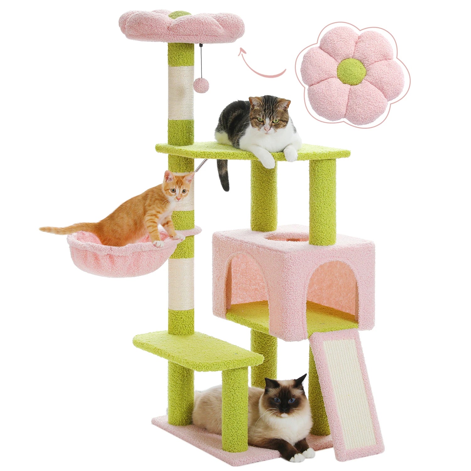 Flower Cat Tree Multi-Level Cat Tower with Sisal Covered Scratching Posts Cute Cat Condo for Indoor Small Medium Cats Top Perch