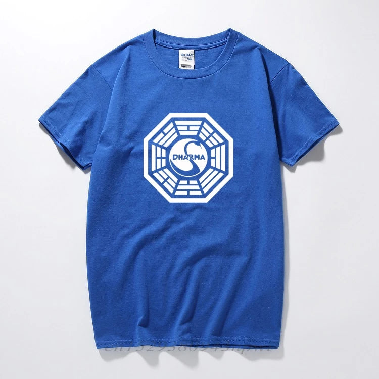 American TV Play Series LOST Dharma Initiative T-Shirt Fitness Cotton Short Sleeve Fans T Shirts Tops Tees Camisetas Masculinas