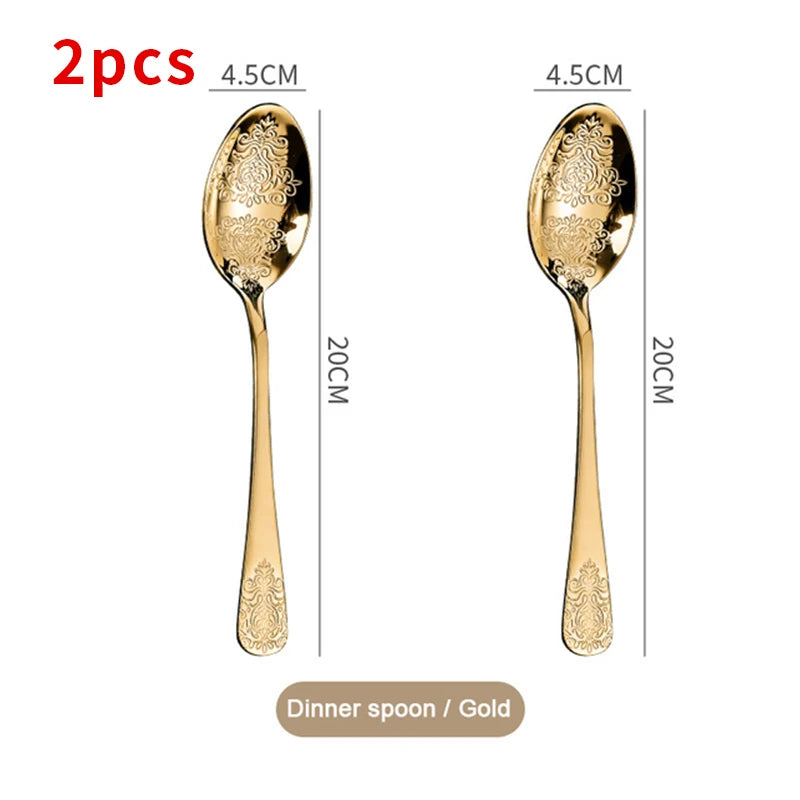 &Gold Luxury Cutlery Sets Fork Spoons Knife Silverware Kit Vintage Carved Tableware Set European Dinnerware For Home Kitchen