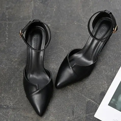 Thick Heel High Heels Small Size 31 32 33 Pointed Women Shoes Large Size 41 42 43 Black Heel Summer Sandals