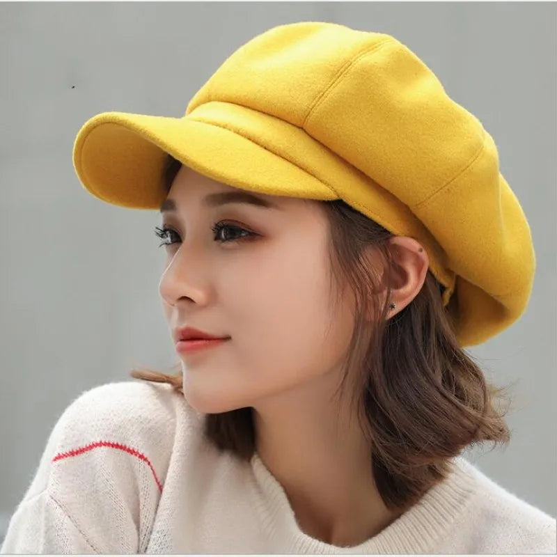 Fashion wild wool Women Beret Autumn Winter Octagonal Cap Hats Stylish Artist Painter Newsboy Caps Black Grey Beret Hats gorras