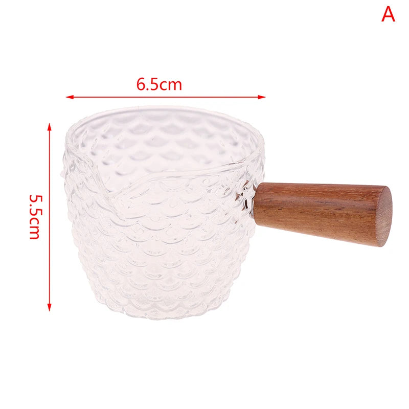 50ml 80ml 100ml Wood Handle Glass Espresso Measuring Cup Double/Single Mouth Milk Jug Coffee Supplies Clear Kitchen Measure Mug