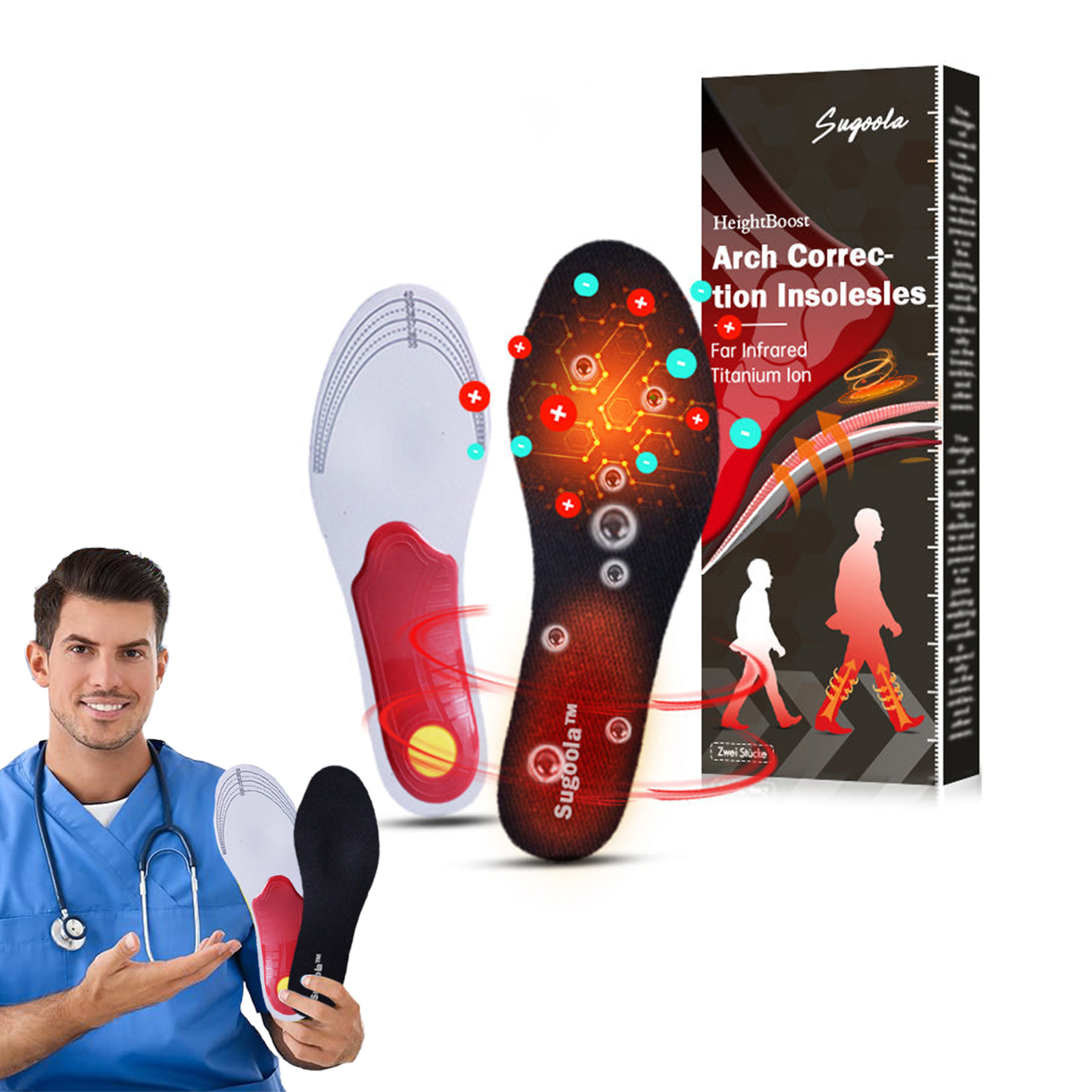 Sugoola Height Boost Far Infrared Titanium Ion Arch Correetion Insoles, Frared Titanium Ion Arch Correetion Insoles, 2024 New Arch Correetion Insoles -Relieves footpain