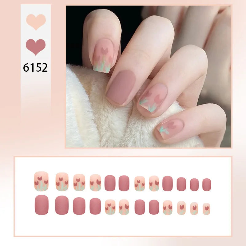 24Pcs/Box Cute Watermelon Women Girls Nail Art Fake Nails Acrylic Cute Kawaii Short  Square Jelly Press-On Nails Medium Summer