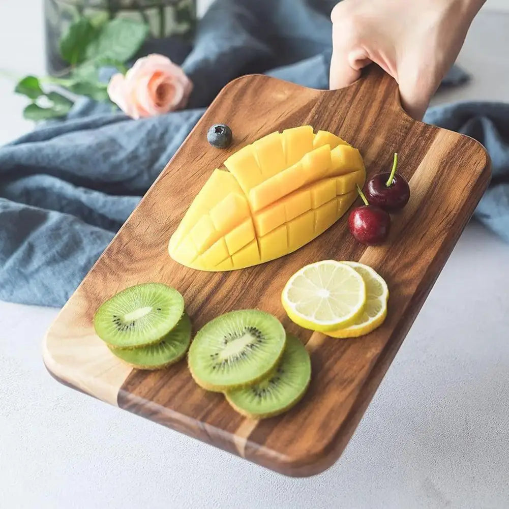 Long Carry Handle Chopping Board Round Cheese Board Versatile Acacia Wood Cutting Board with Handle for Meat Cheese for Kitchen