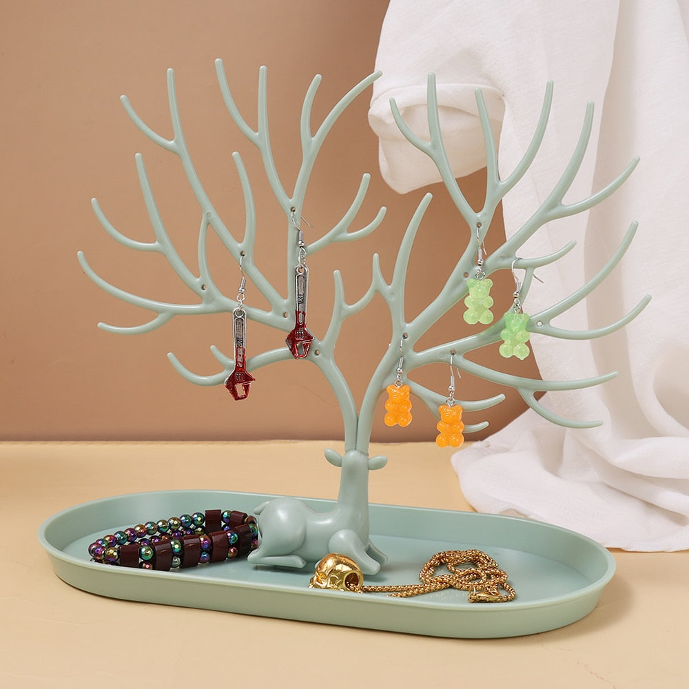 Jewelry Display Stand Tray Tree Storage Racks Earrings Necklaces Rings Jewelry Boxes Case Desktop Organizer Holder Make Up Decor