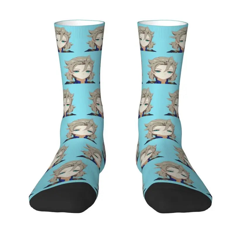 Tartaglia Childe Genshin Impact Men Women Crew Socks Unisex Fun 3D Print Anime Game Dress Socks