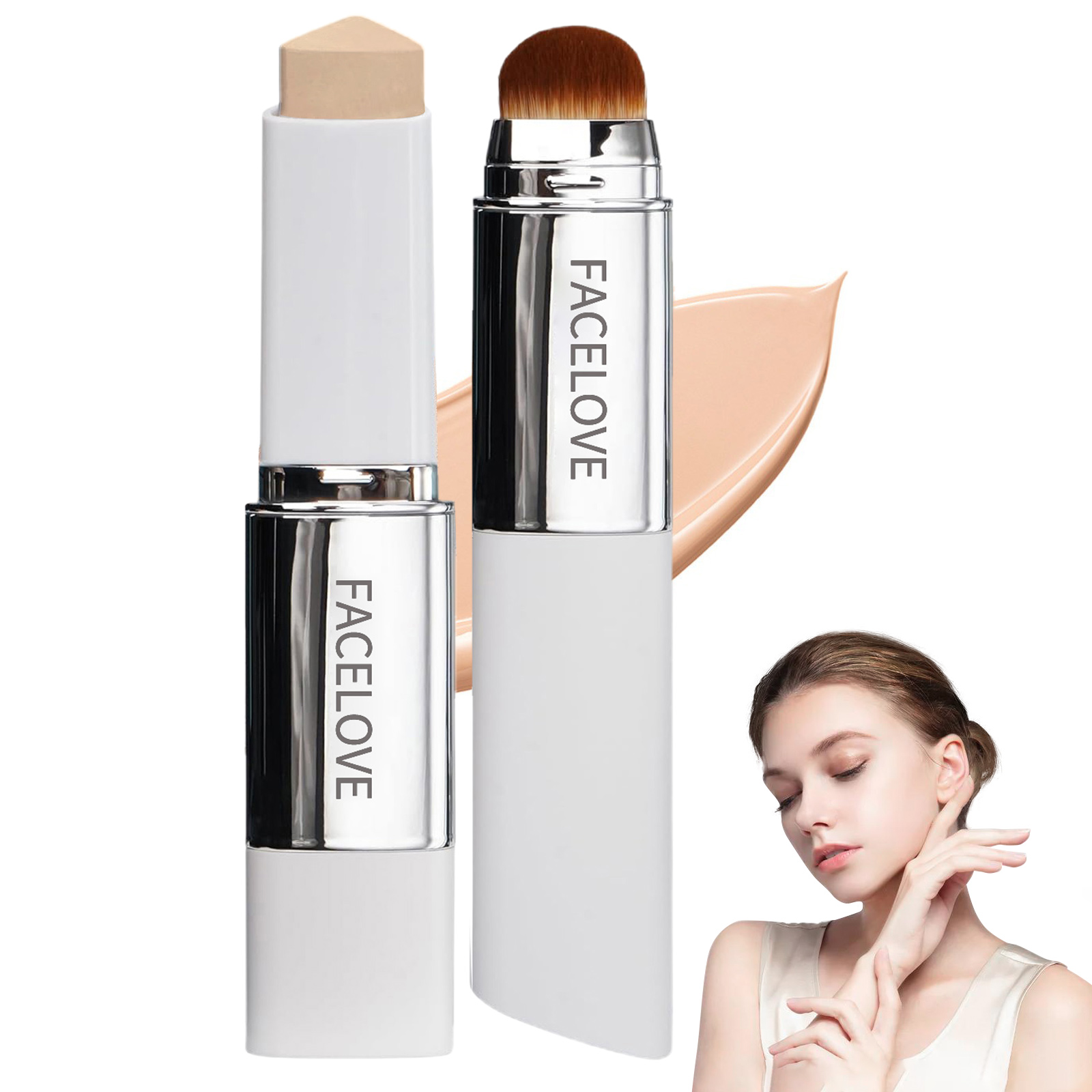 Facelove Foundation Stick mit Pinsel, 2026 Facelove Veränderbares Foundation-duo mit lsf 15, 12 Stunden Halt und Natürlicher, Feuchtigkeitsspendender, Lang Anhaltender für Alle Hauttypen