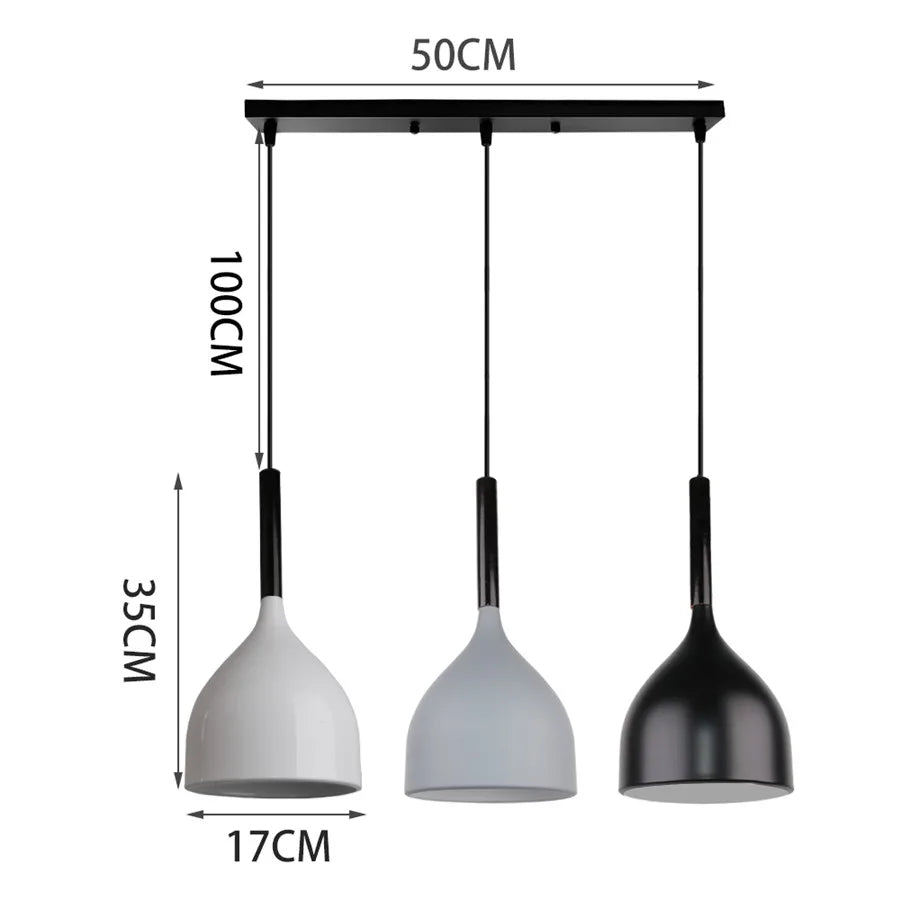 Modern Pendant Lights 3 Heads Wood Aluminum Hanging Lamp Chandelier Black for Loft Dinning Living Room Kitchen Lighting Fixture