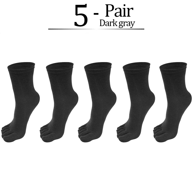 5pairs Casual Five-toe Long Socks Men Sports Sweat Deodorant Separate Fingers Stocking Black White Ankle Cotton Tube Socks